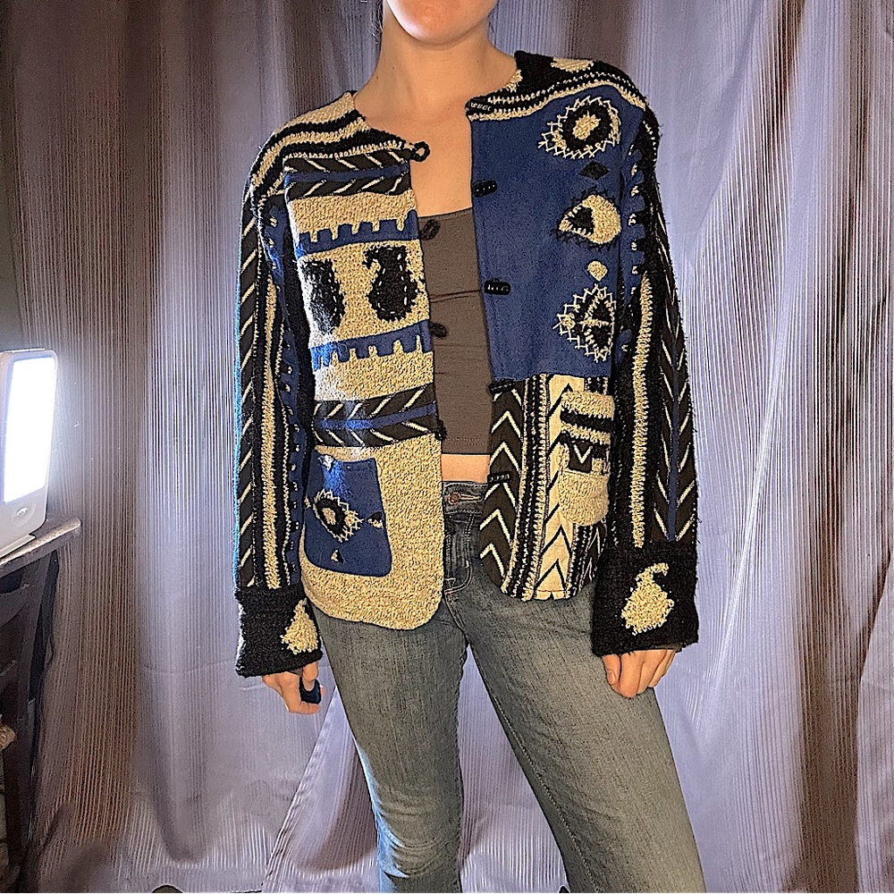 fabulous vintage funky cobalt blue wool jacket // size XL